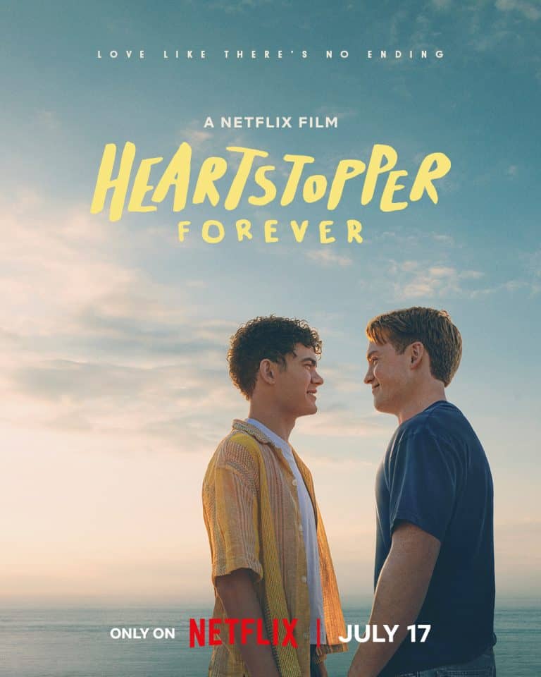 Two young men facing each other at sunset, romantic and hopeful atmosphere.